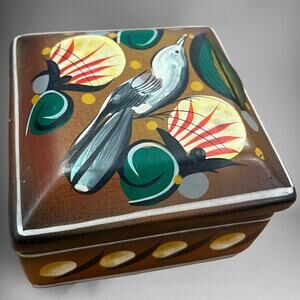 Handpainted Bird Scenery Clay Jewelry Trinket Box with Removable Cover LL-02